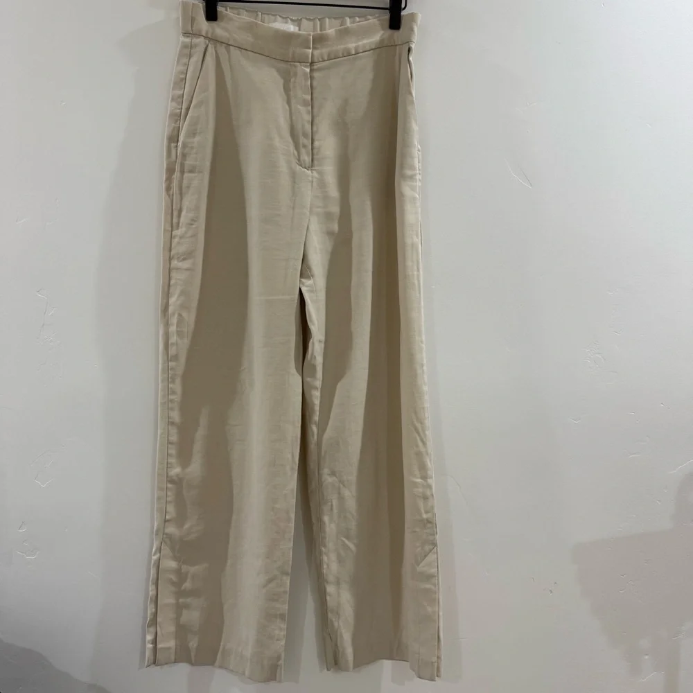 H&M tan linen-blend wide leg pant